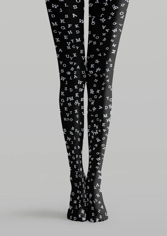 Black White Letter Graphic Tights Hosiery Pantyhose