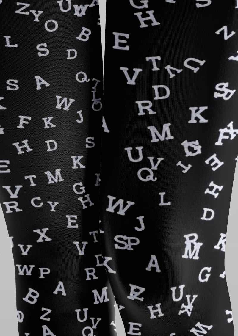 Black White Letter Graphic Tights Hosiery Pantyhose