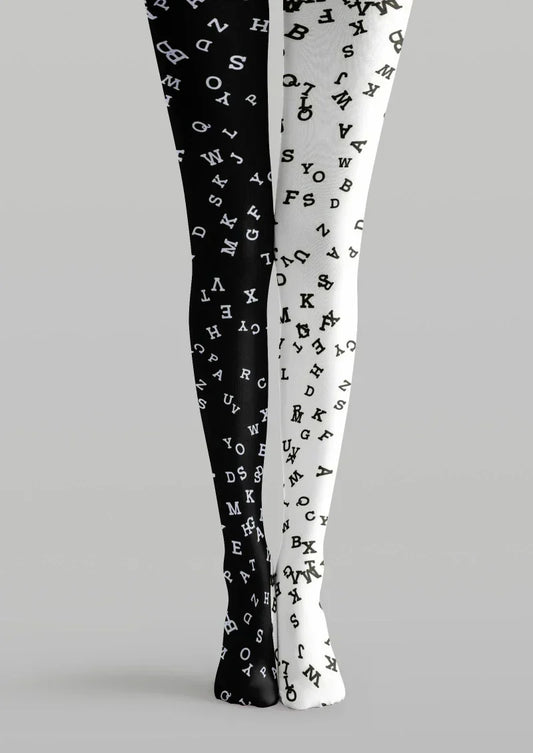 White Black Letter Graphic Tights Hosiery Pantyhose