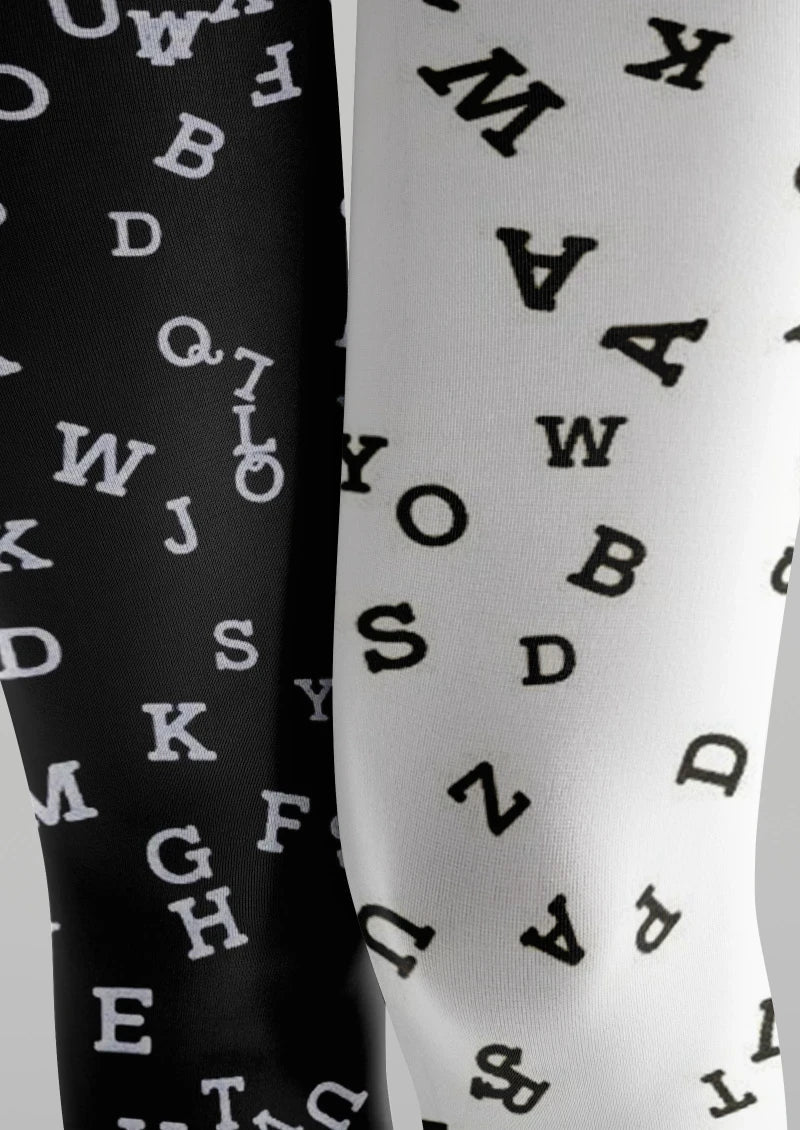 White Black Letter Graphic Tights Hosiery Pantyhose