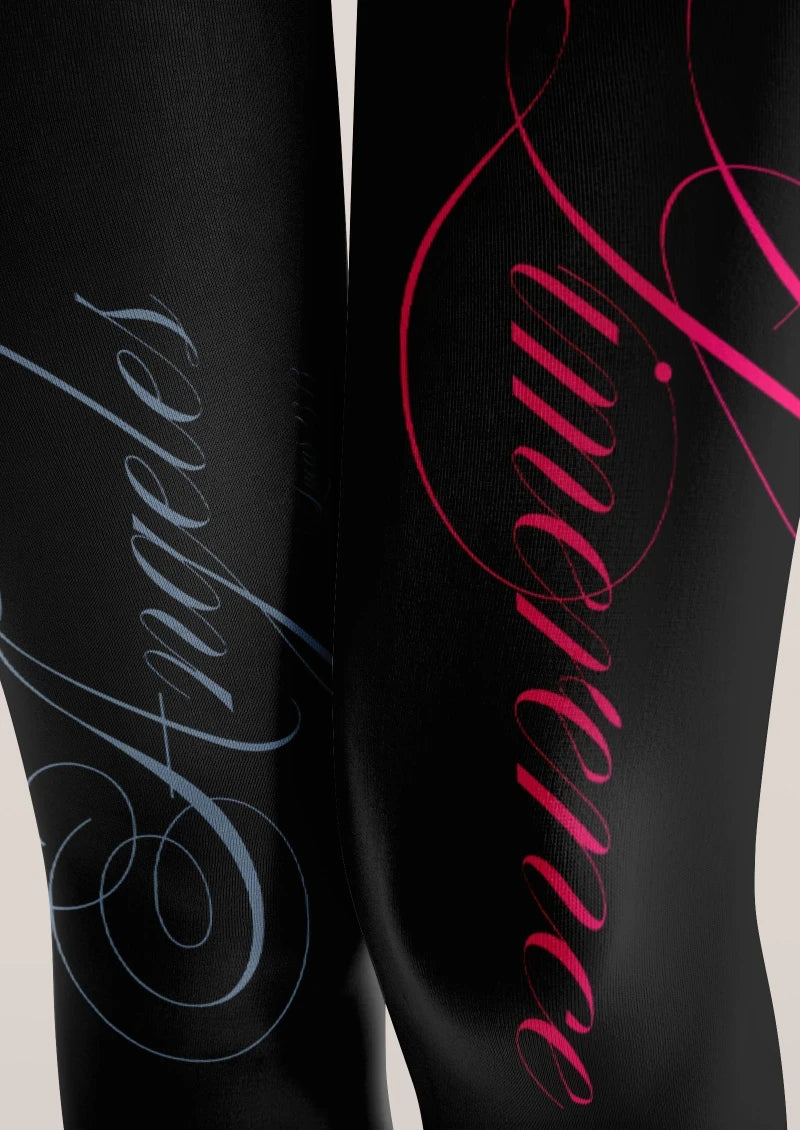 Black White Handwritten Text Tights Hosiery Pantyhose