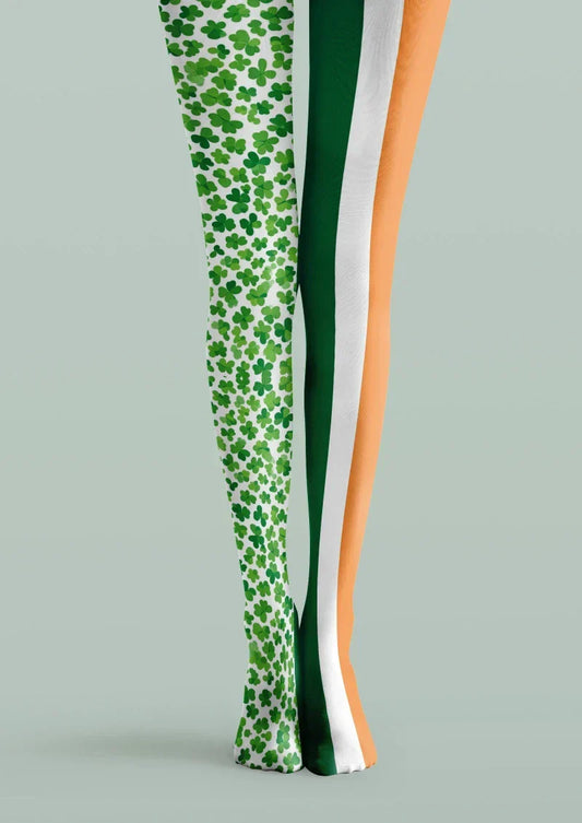 Green White Clover Striped Tights Hosiery Pantyhose