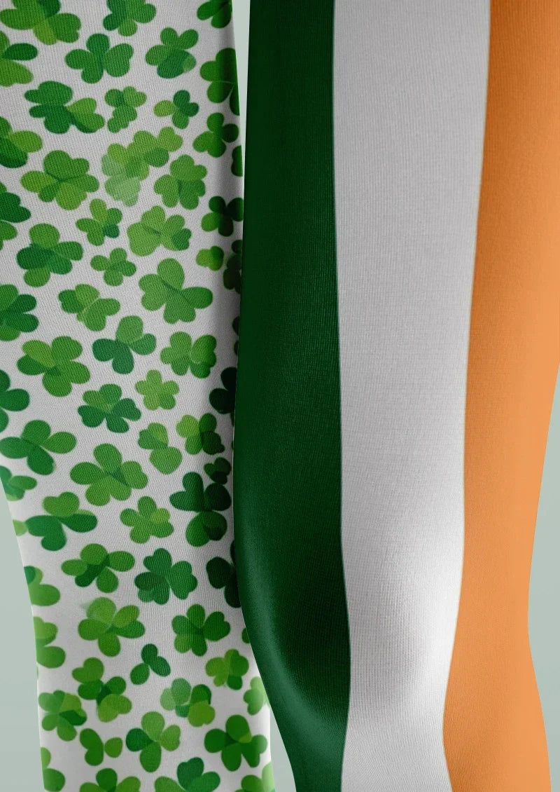 Green White Clover Striped Tights Hosiery Pantyhose