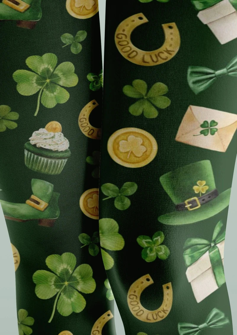 Green Gold Clover Graphic Tights Hosiery Pantyhose