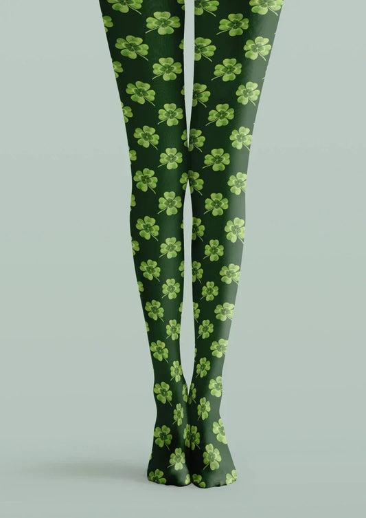 Green White Clover Graphic Tights Hosiery Pantyhose