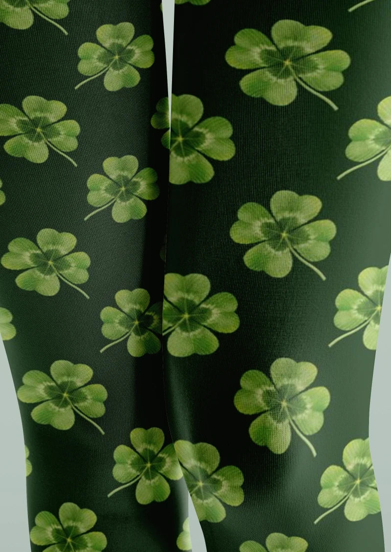 Green White Clover Graphic Tights Hosiery Pantyhose