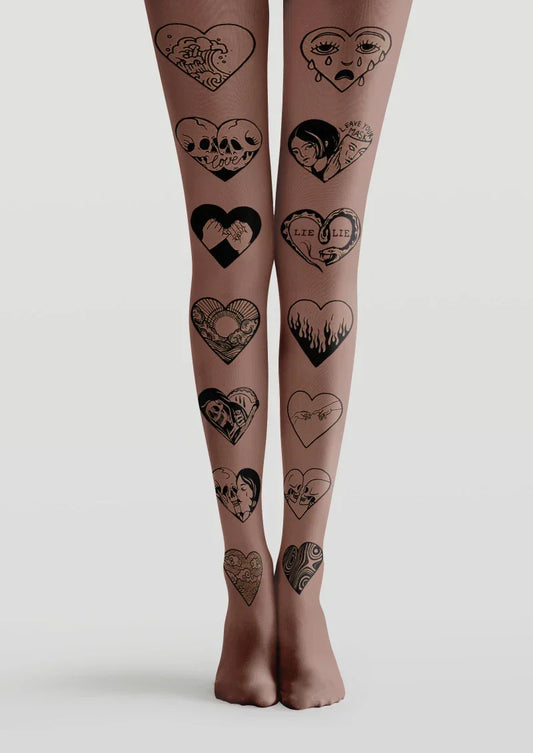 Brown Heart Tattoo Graphic Tights Hosiery Pantyhose