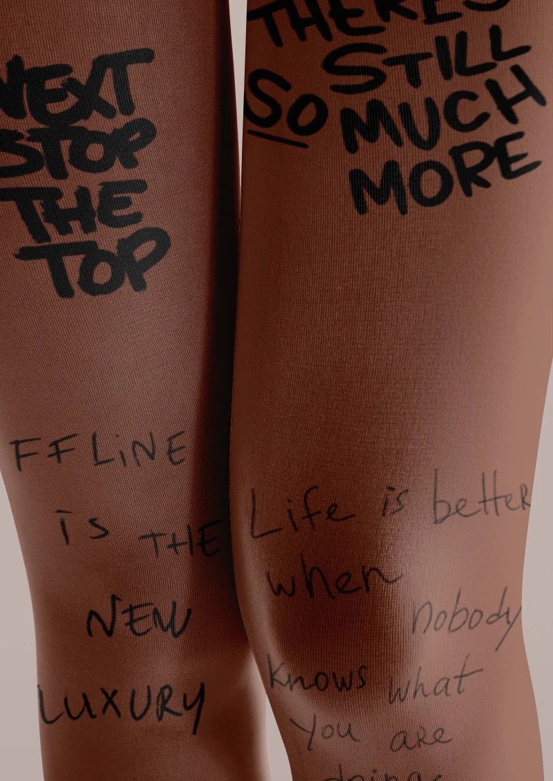 Brown Text Tattoo Graphic Tights Hosiery Pantyhose