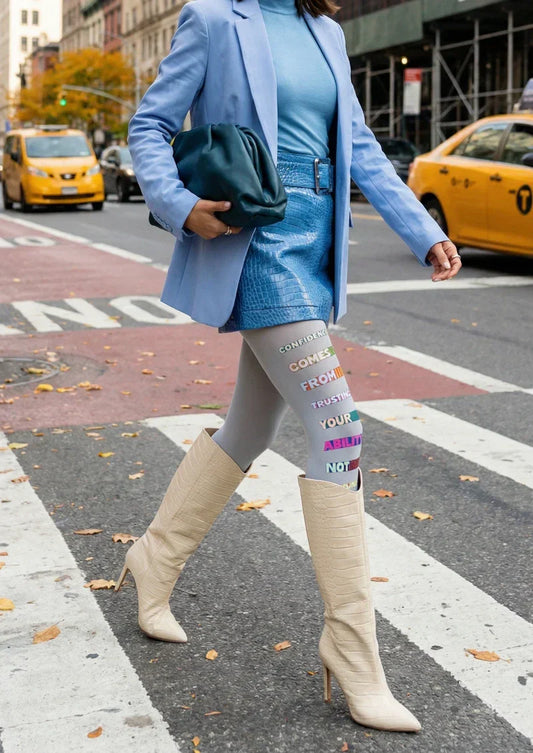 Gray Colorful Text Graphic Tights Hosiery Pantyhose