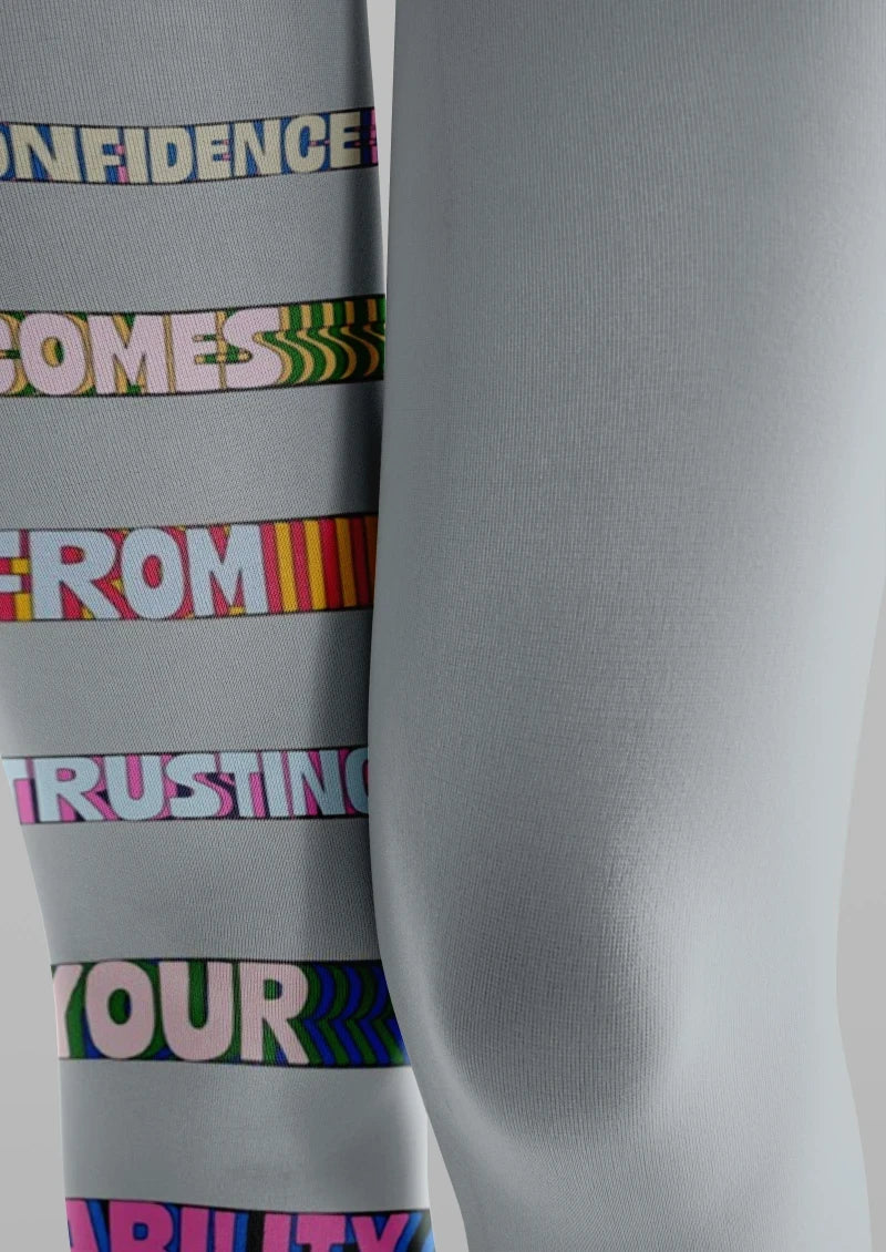 Gray Colorful Text Graphic Tights Hosiery Pantyhose