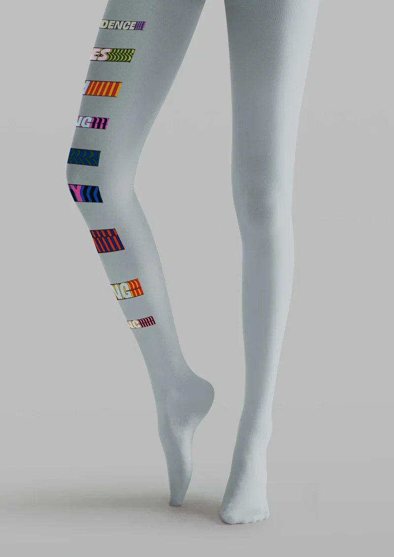 Gray Colorful Text Graphic Tights Hosiery Pantyhose