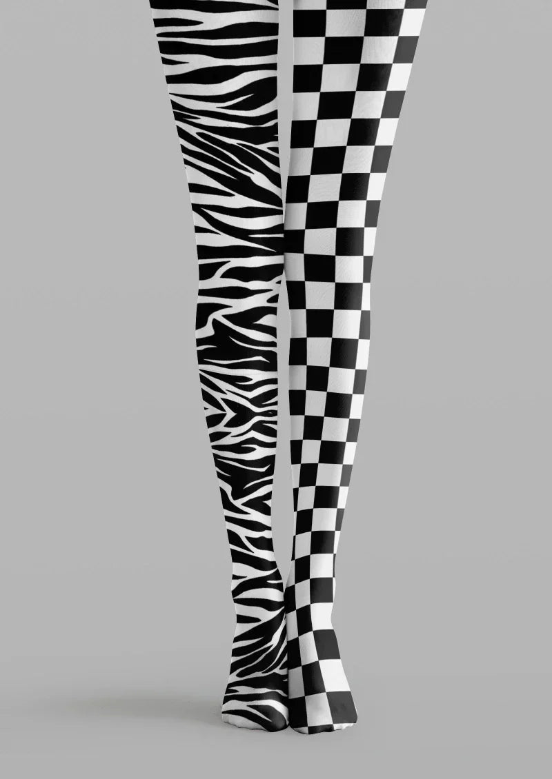 Black White Checkerboard Plaid Tights Hosiery Pantyhose