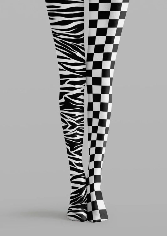 Black White Checkerboard Plaid Tights Hosiery Pantyhose