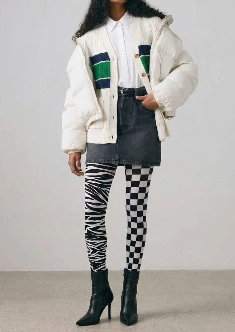 Black White Checkerboard Plaid Tights Hosiery Pantyhose