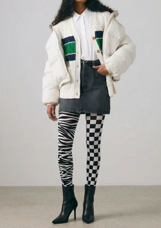 Black White Checkerboard Plaid Tights Hosiery Pantyhose
