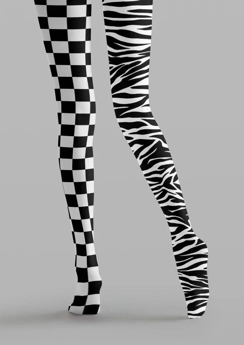 Black White Checkerboard Plaid Tights Hosiery Pantyhose