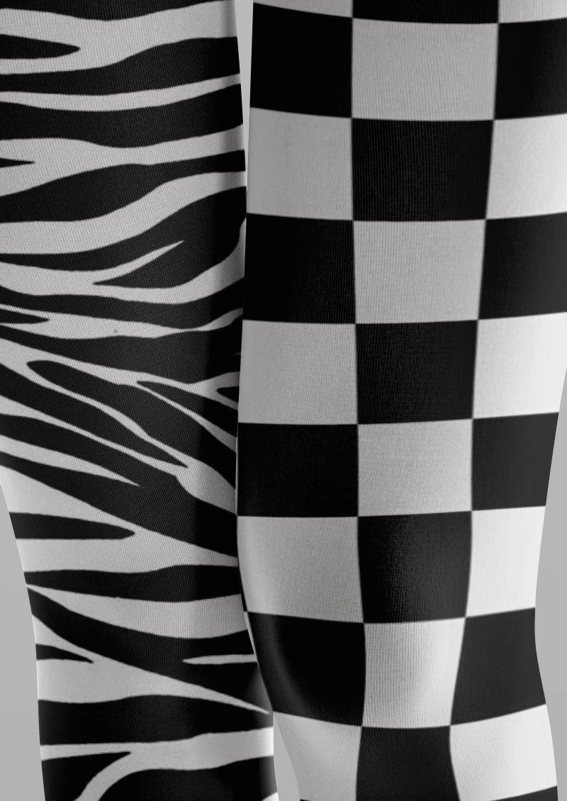 Black White Checkerboard Plaid Tights Hosiery Pantyhose
