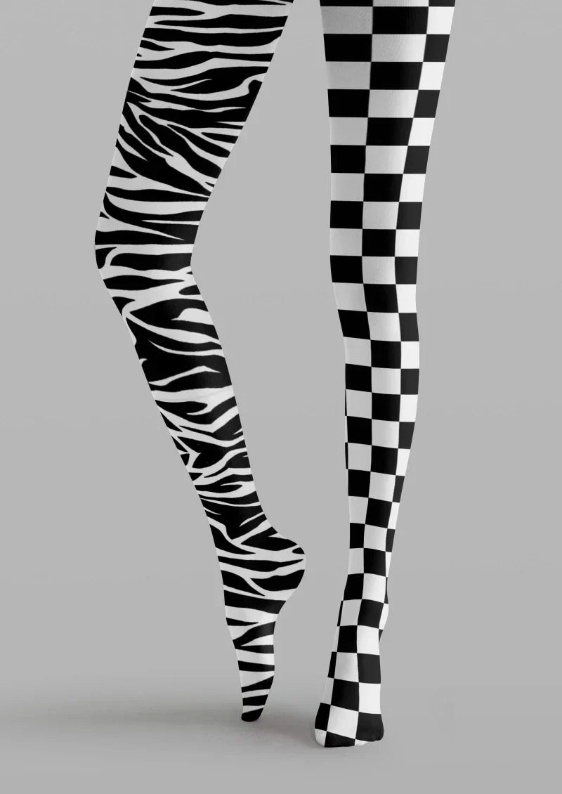 Black White Checkerboard Plaid Tights Hosiery Pantyhose
