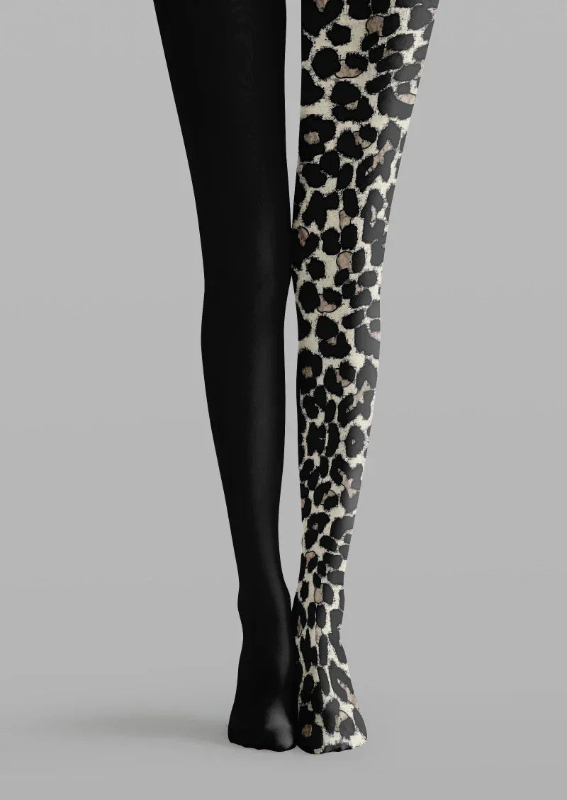 Black Leopard Print Tights Hosiery Pantyhose