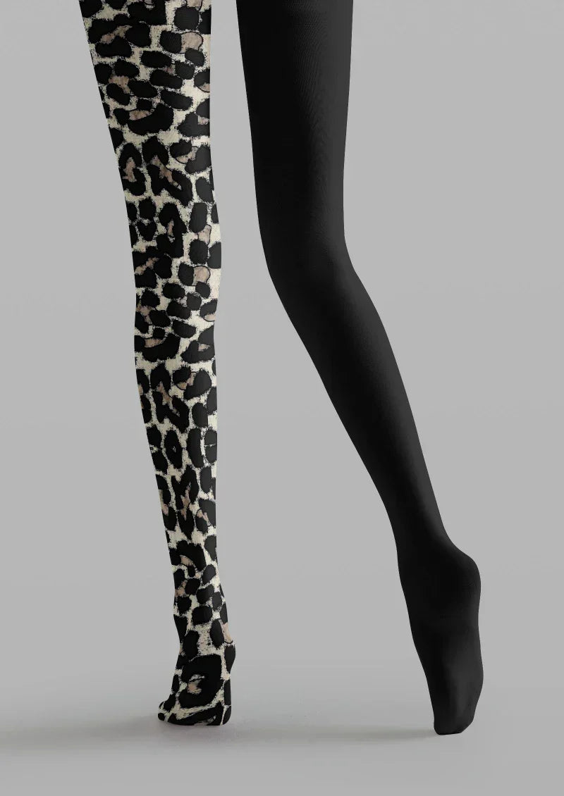 Black Leopard Print Tights Hosiery Pantyhose