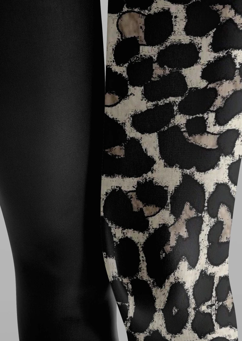 Black Leopard Print Tights Hosiery Pantyhose