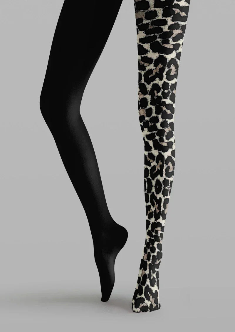 Black Leopard Print Tights Hosiery Pantyhose