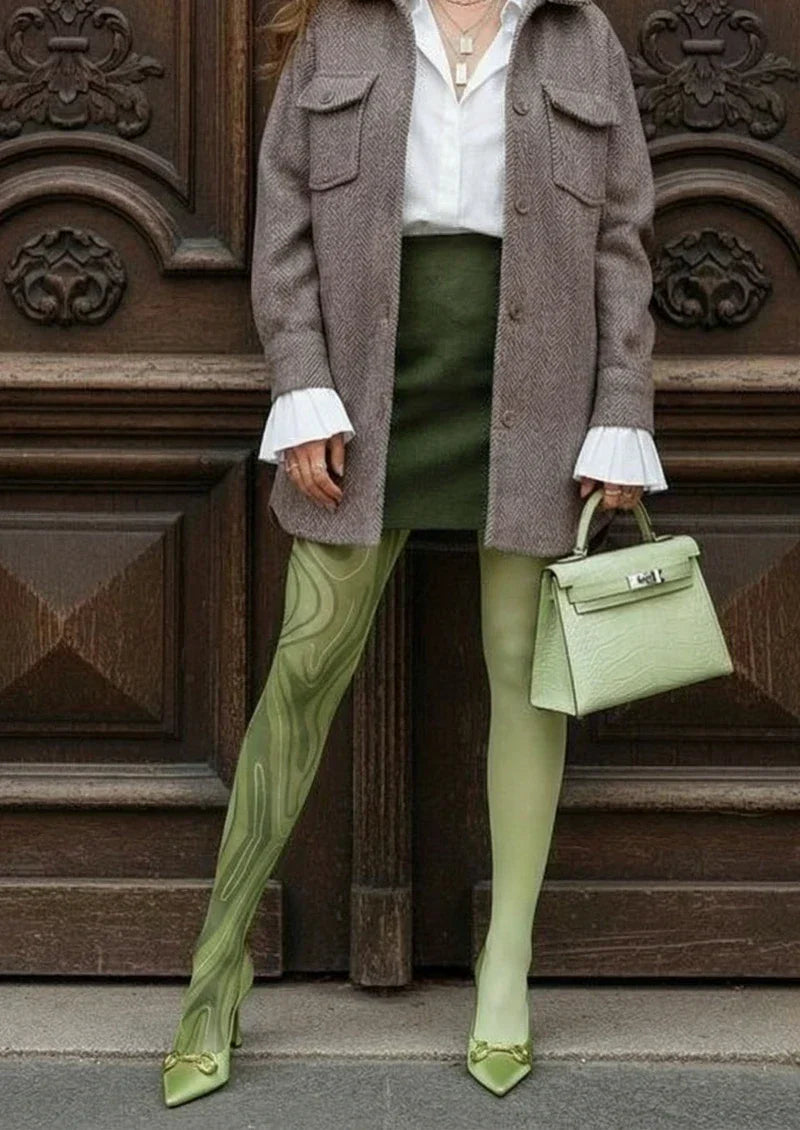 Green Marble Texture Tights Hosiery Pantyhose