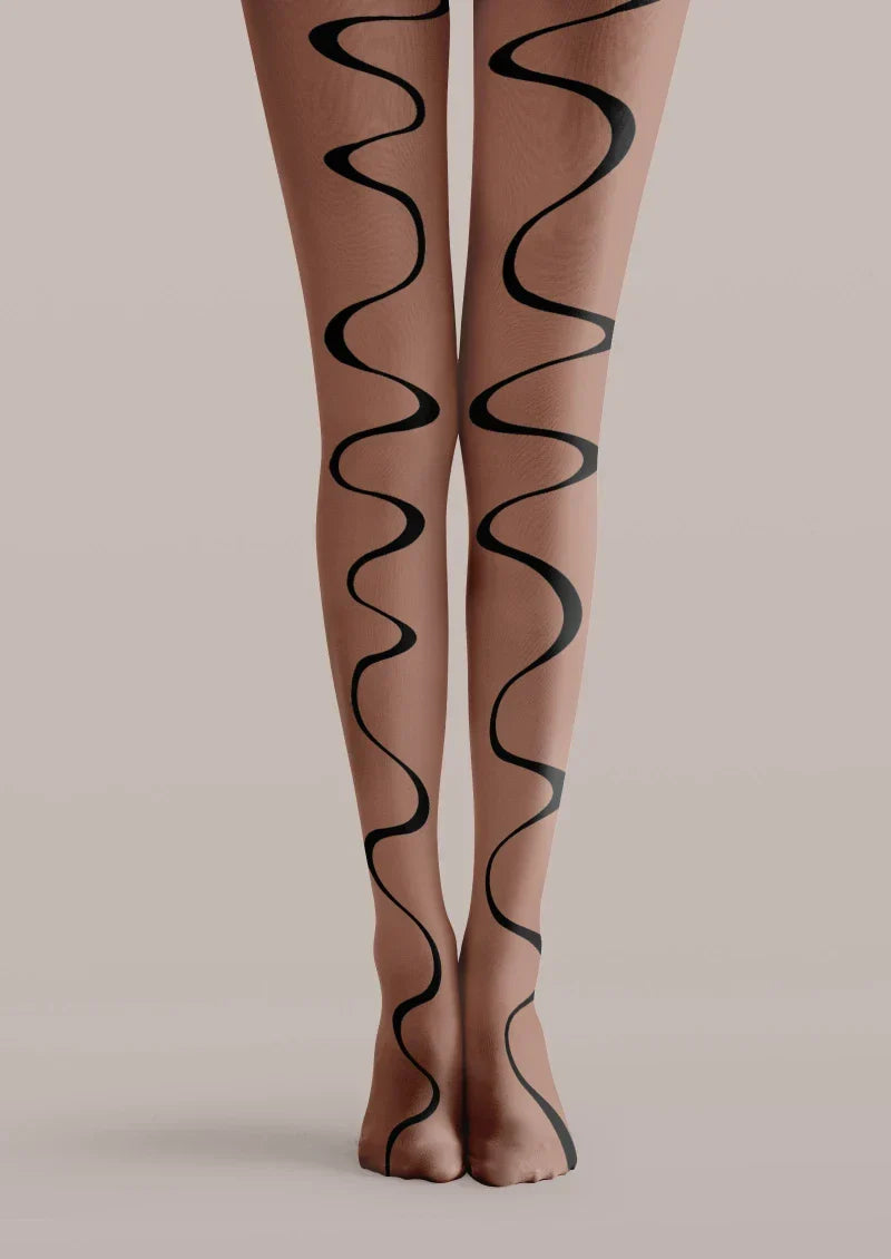 Brown Abstract Curve Tights Hosiery Pantyhose