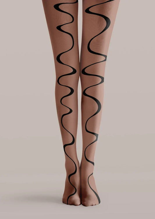 Brown Abstract Curve Tights Hosiery Pantyhose