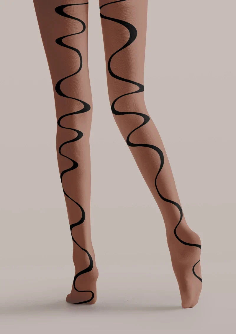 Brown Abstract Curve Tights Hosiery Pantyhose