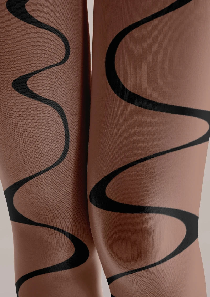 Brown Abstract Curve Tights Hosiery Pantyhose