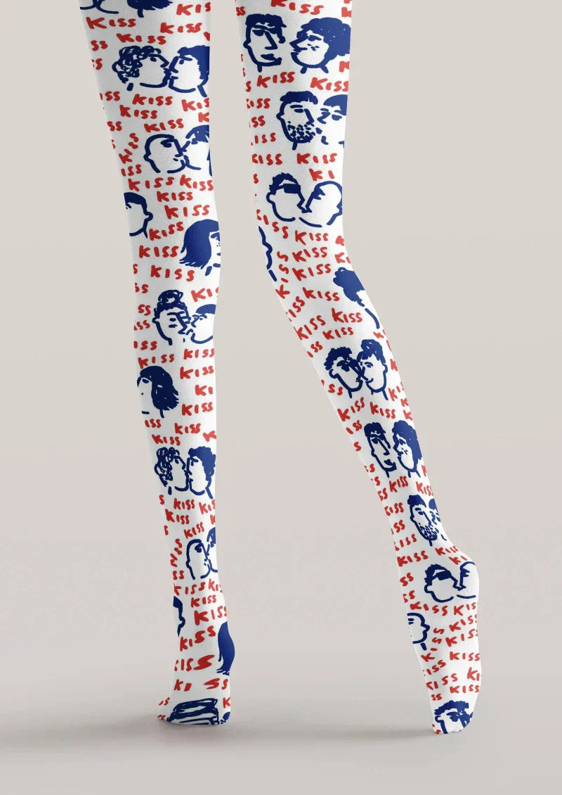 White Blue Red Cartoon Graphic Tights Hosiery Pantyhose