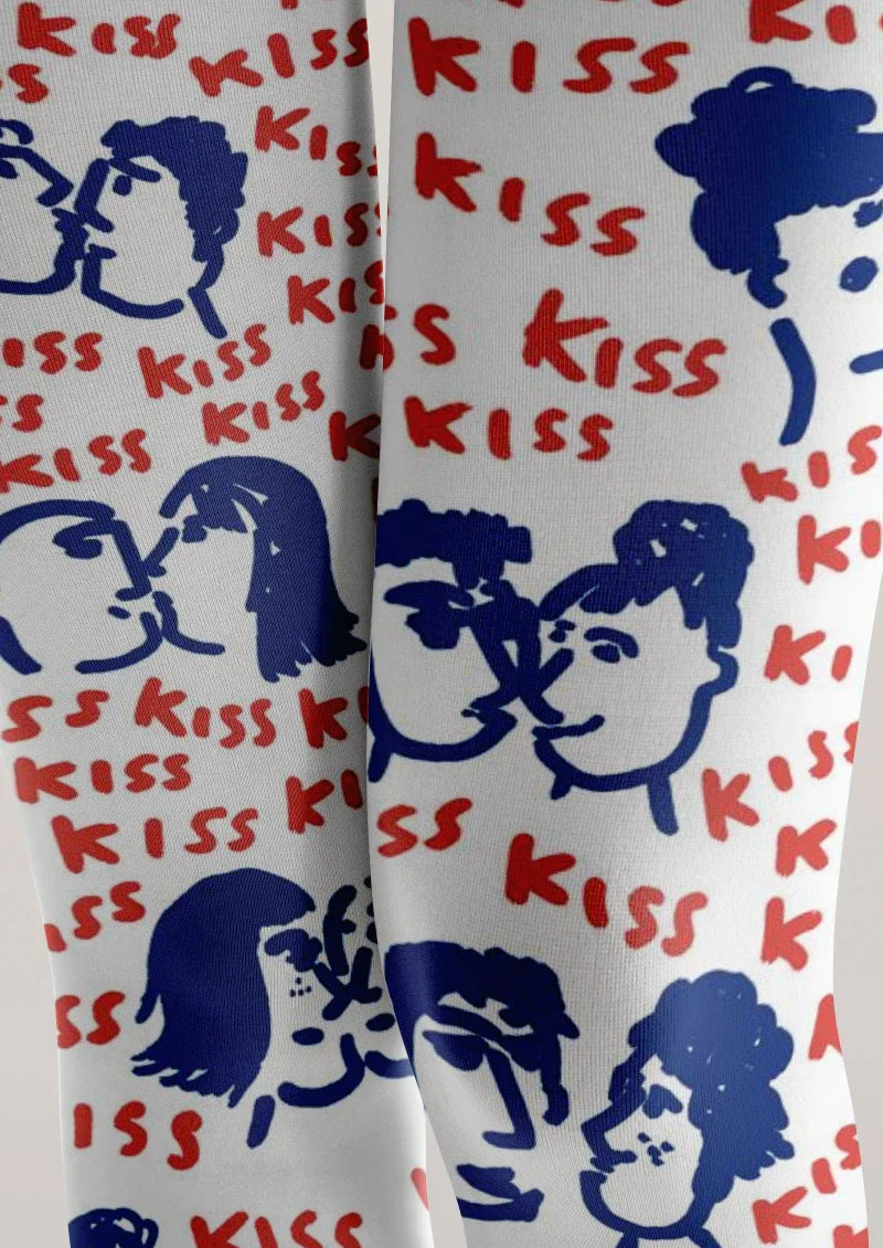 White Blue Red Cartoon Graphic Tights Hosiery Pantyhose
