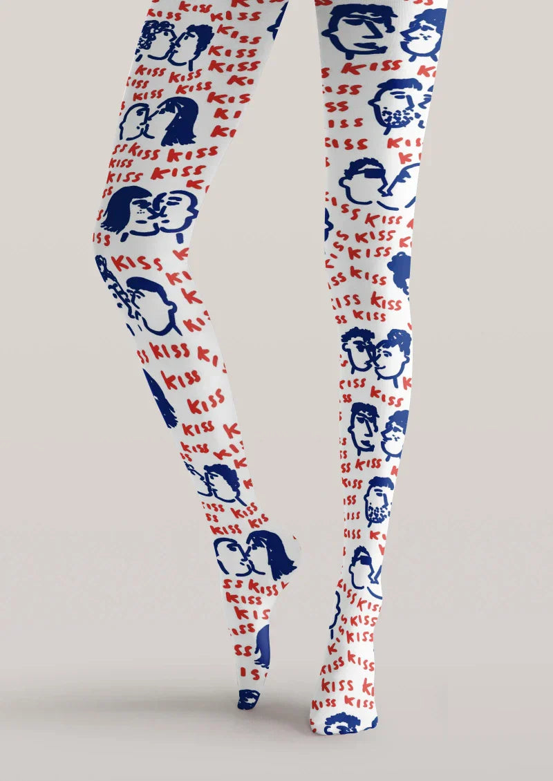 White Blue Red Cartoon Graphic Tights Hosiery Pantyhose