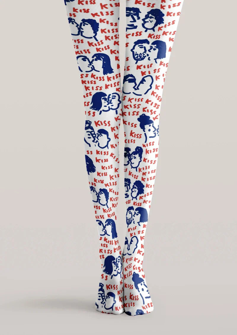 White Blue Red Cartoon Graphic Tights Hosiery Pantyhose