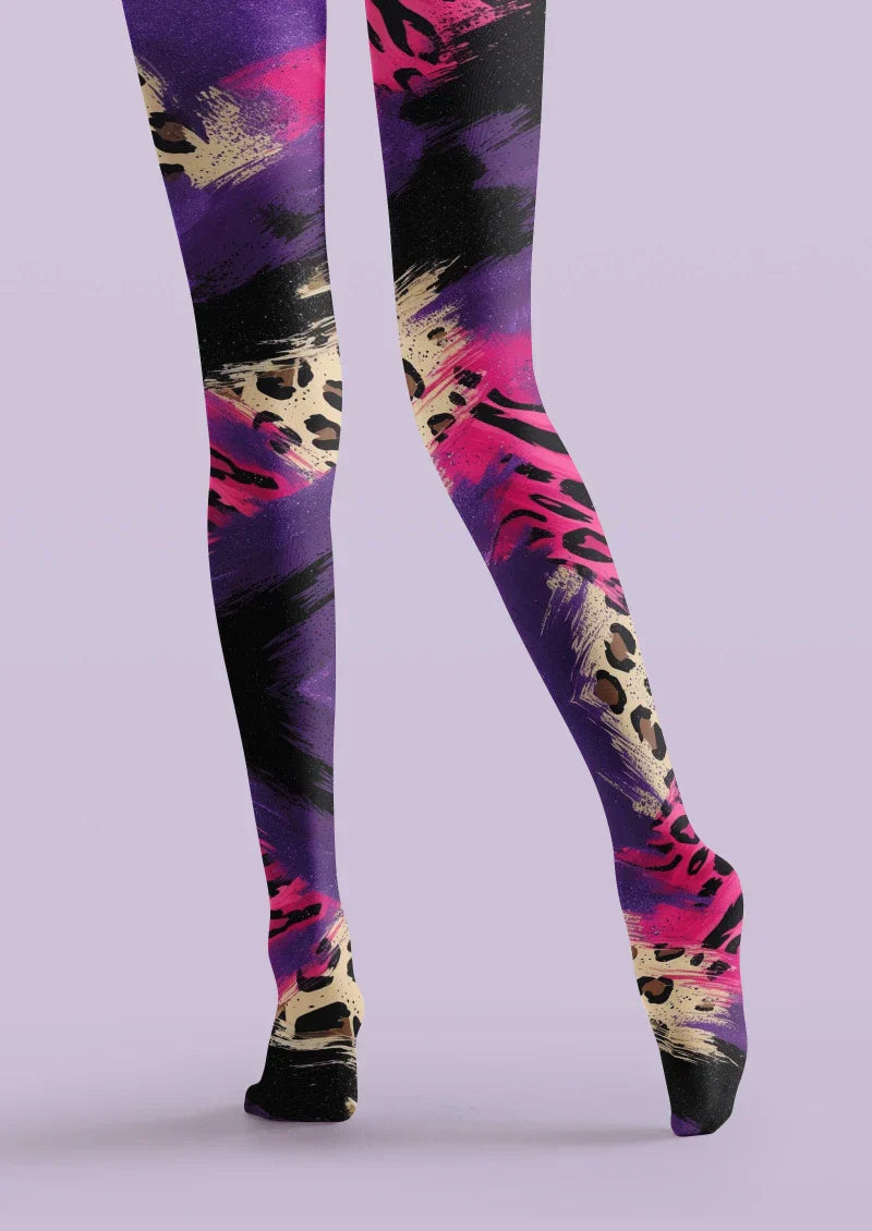 Purple Pink Skull Graphic Tights Hosiery Pantyhose