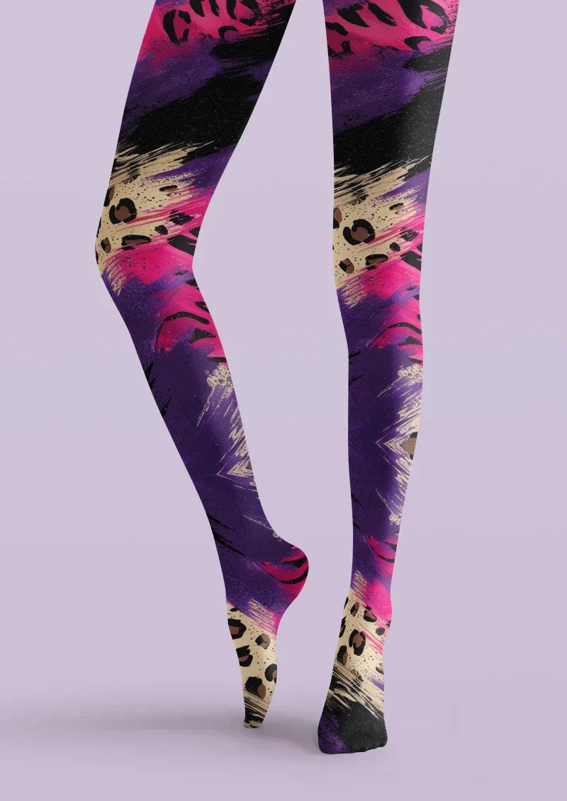 Purple Pink Skull Graphic Tights Hosiery Pantyhose