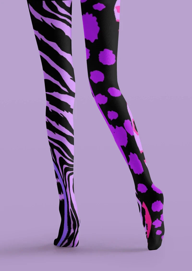 Purple Pink Animal Print Tights Hosiery Pantyhose