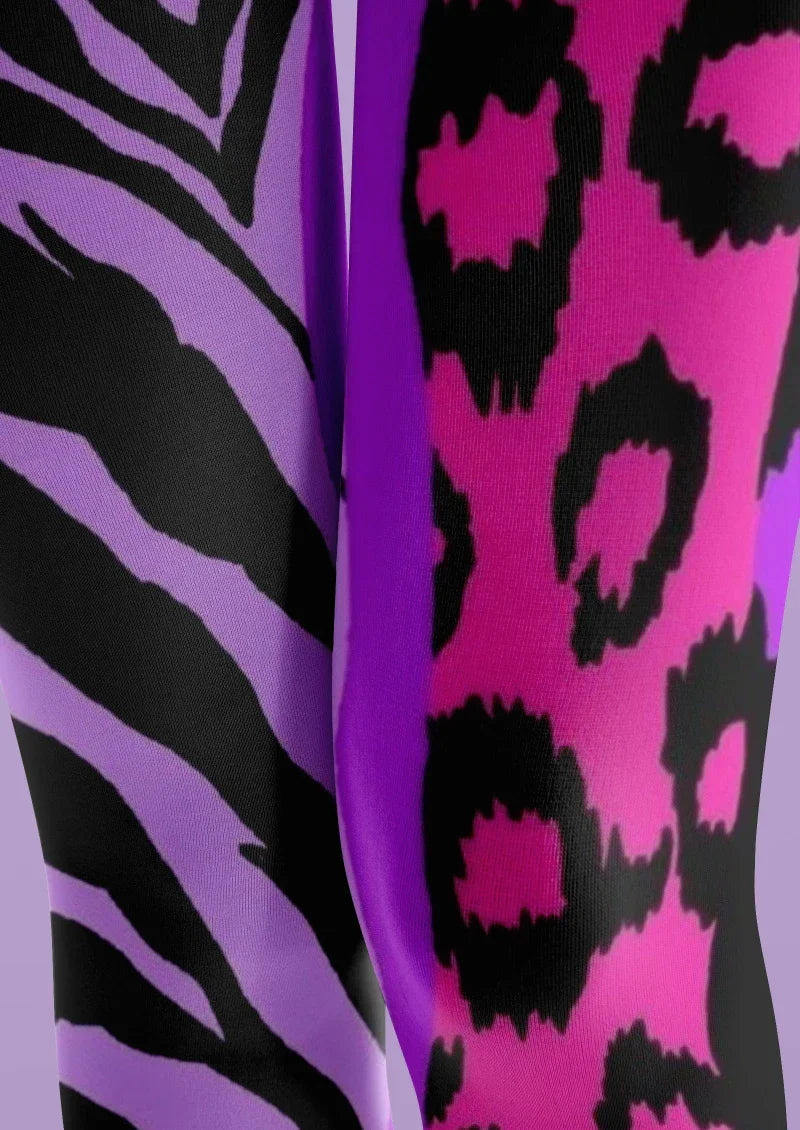 Purple Pink Animal Print Tights Hosiery Pantyhose
