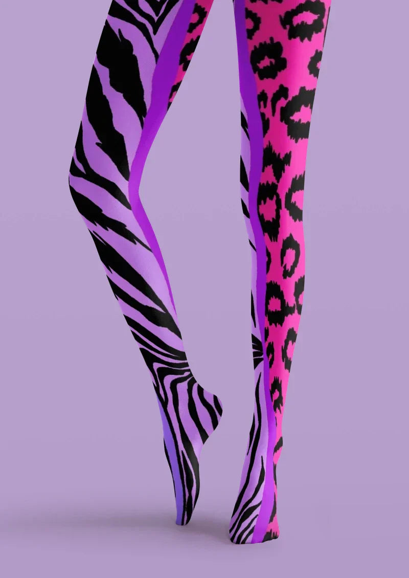 Purple Pink Animal Print Tights Hosiery Pantyhose