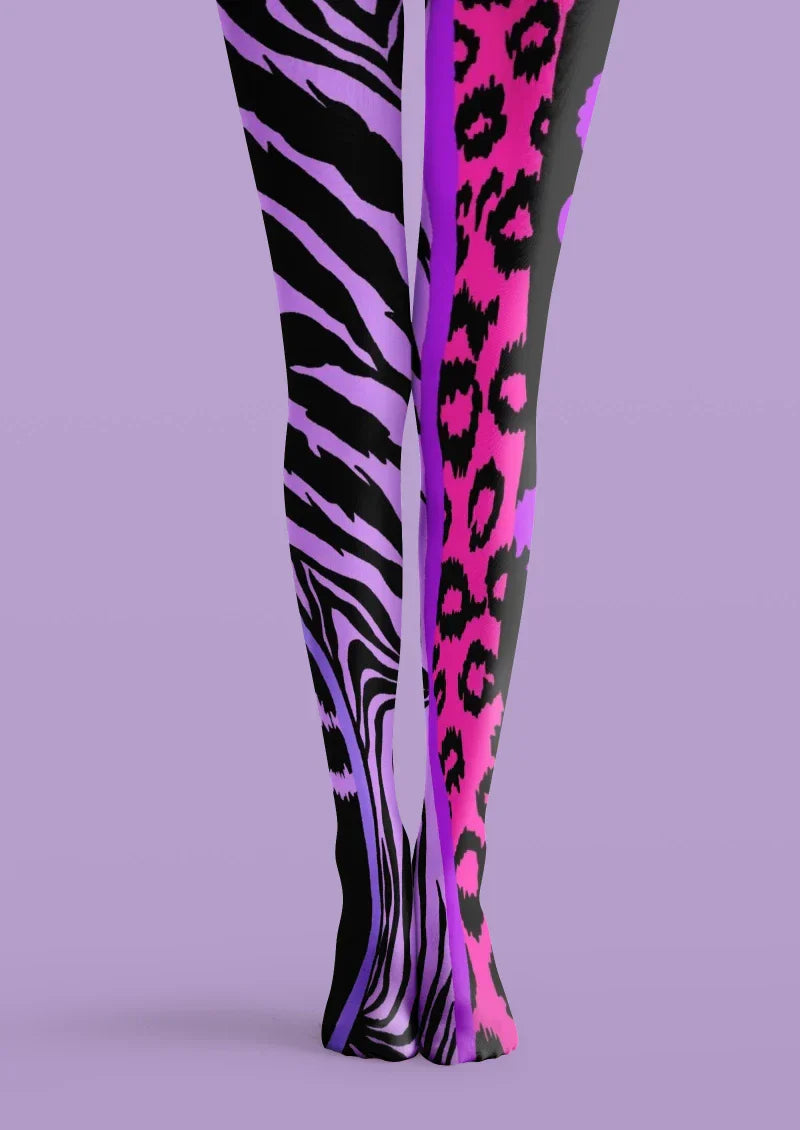 Purple Pink Animal Print Tights Hosiery Pantyhose