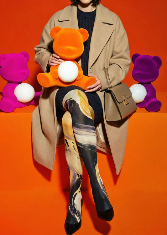Yellow Black Abstract Art Tights Hosiery Pantyhose