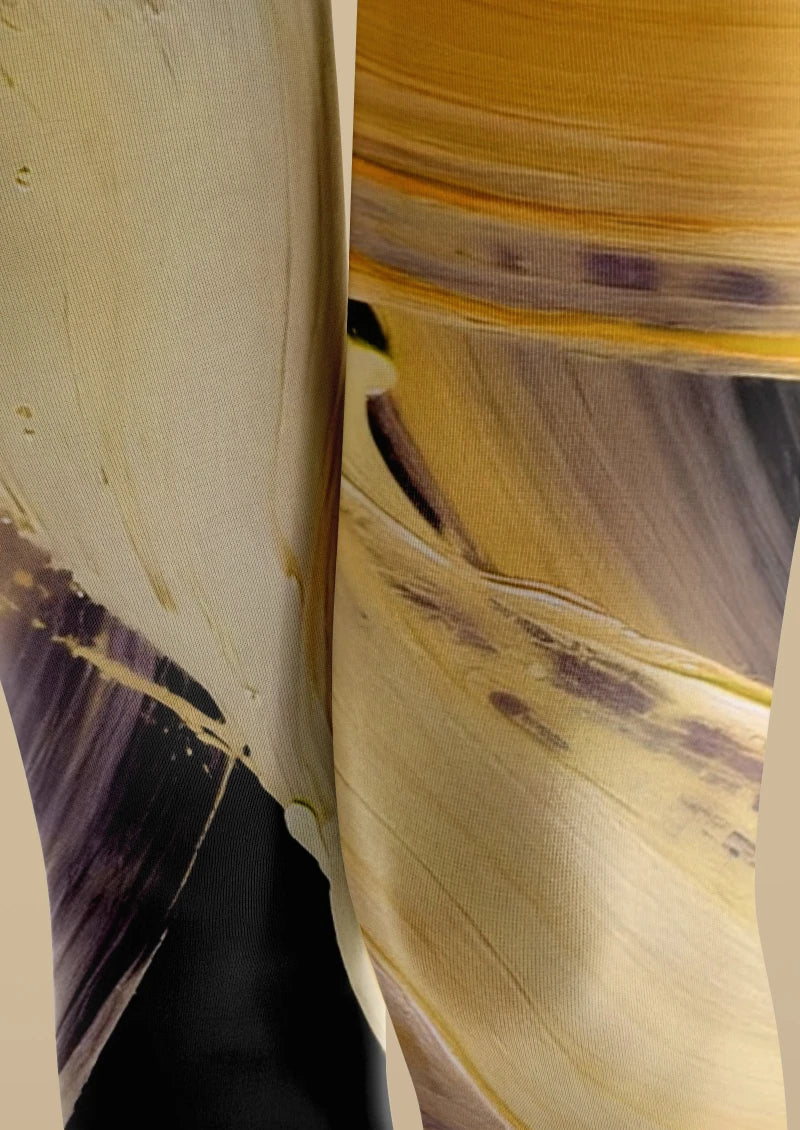 Yellow Black Abstract Art Tights Hosiery Pantyhose