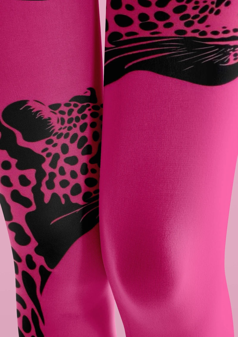 Pink Leopard Print Tights Hosiery Pantyhose