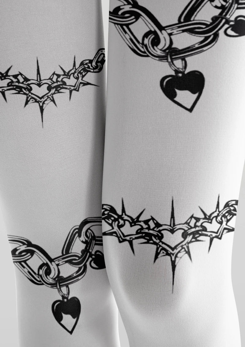 White Black Tattoo Graphic Tights Hosiery Pantyhose