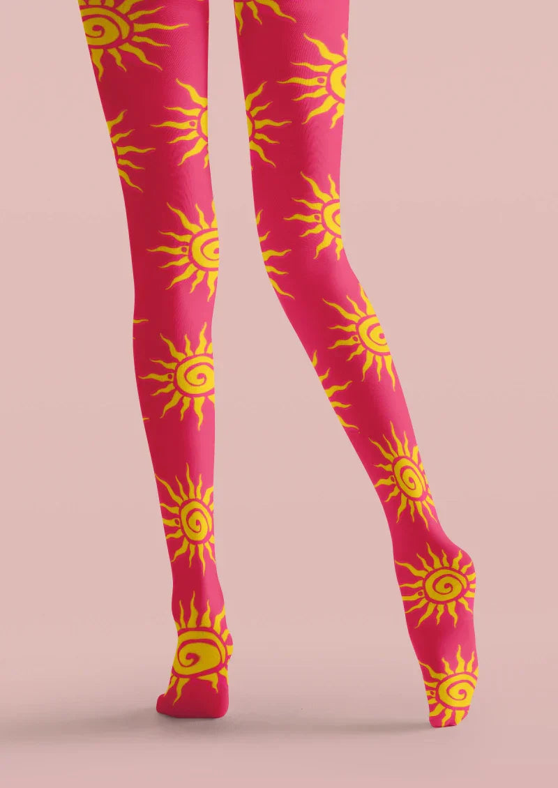 Red Yellow Sun Graphic Tights Hosiery Pantyhose
