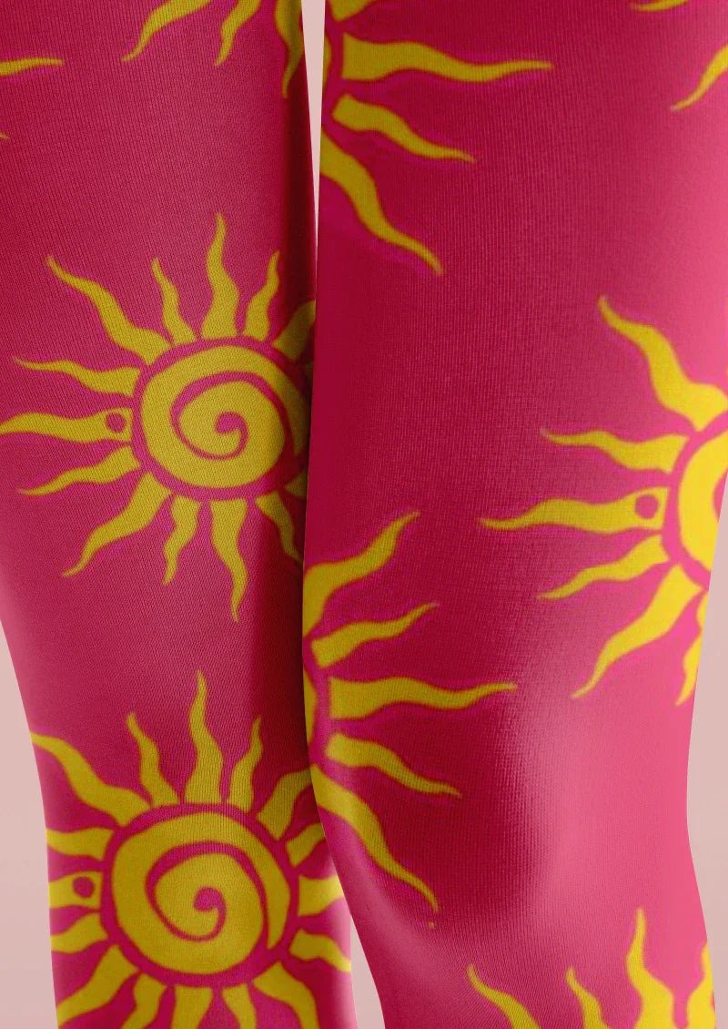 Red Yellow Sun Graphic Tights Hosiery Pantyhose
