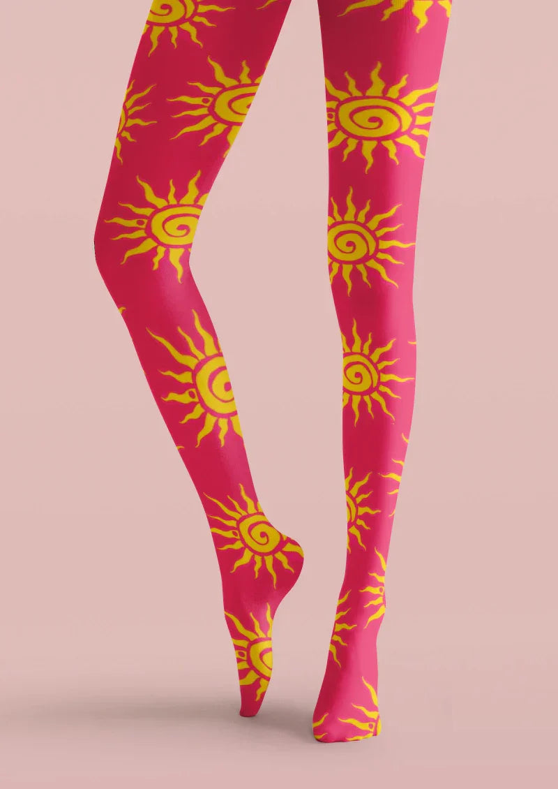 Red Yellow Sun Graphic Tights Hosiery Pantyhose