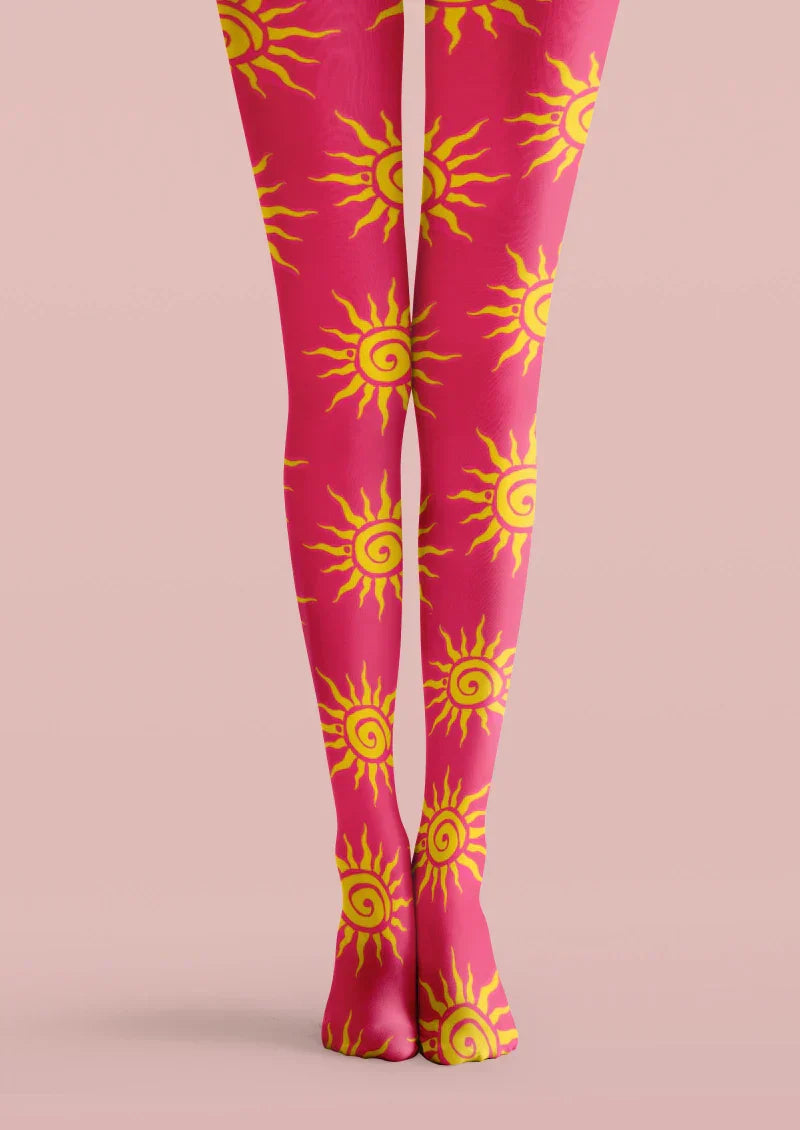 Red Yellow Sun Graphic Tights Hosiery Pantyhose