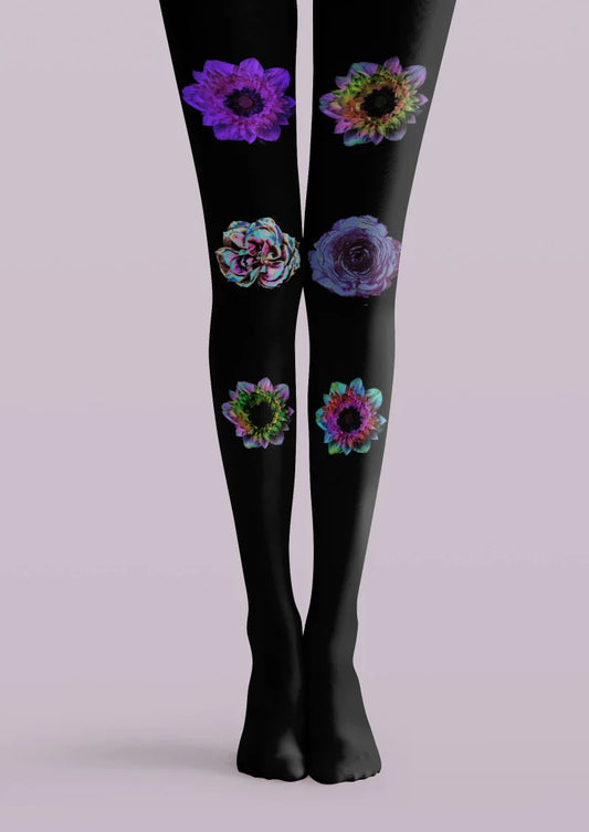 Black Red Purple Floral Tights Hosiery Pantyhose